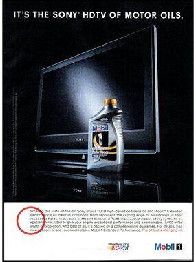 2006 Mobil 1 Extended Performance Motor Oil Sony HDTV Vintage Print Ad Wall Art